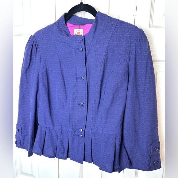 NWT Anthro TULLE Brand Skirt Blazer Suit Set Blue Purple Textured Cotton New - Picture 4 of 13